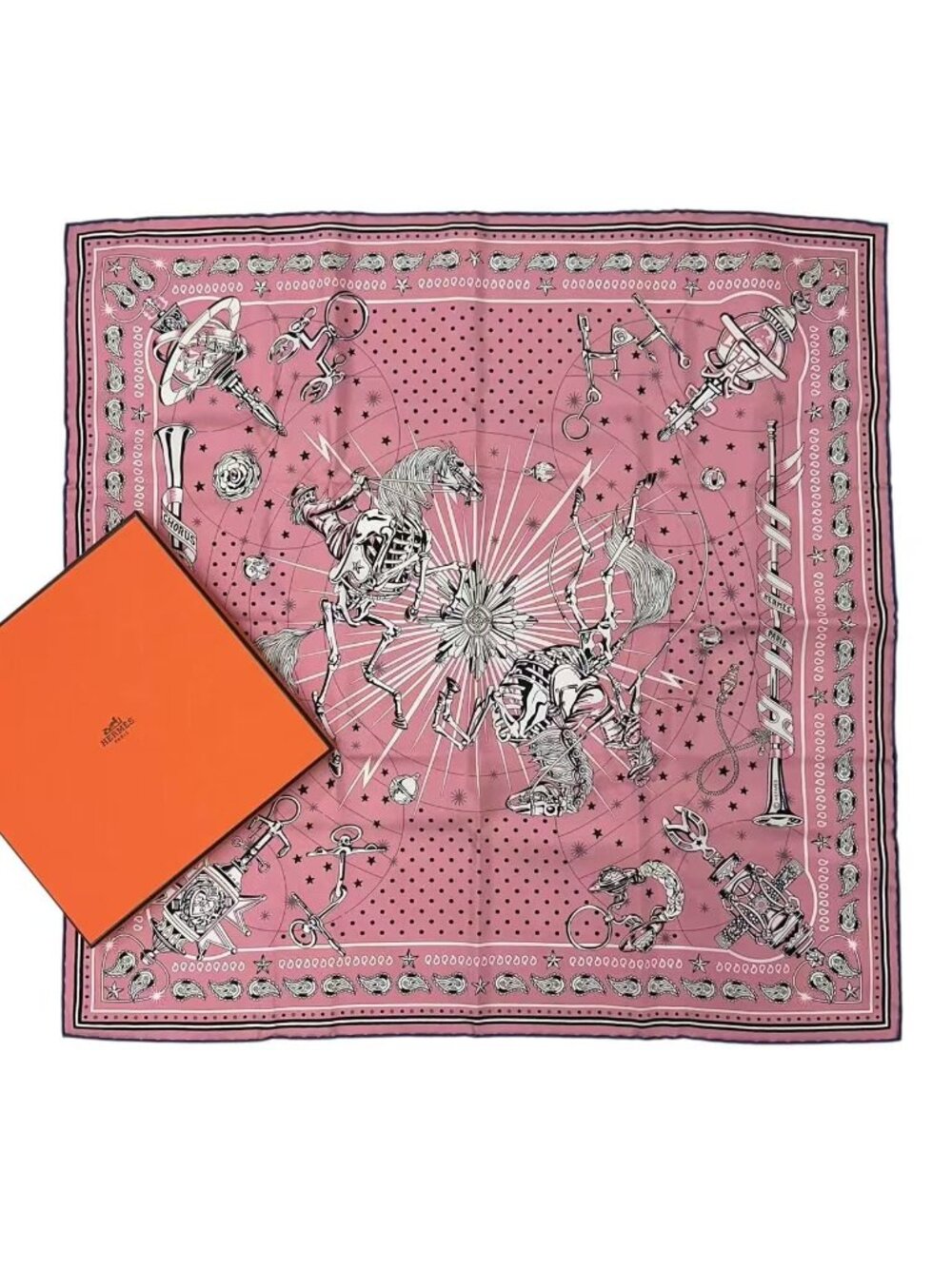 Hermes Scarf Silk Rust Stellarum Pink